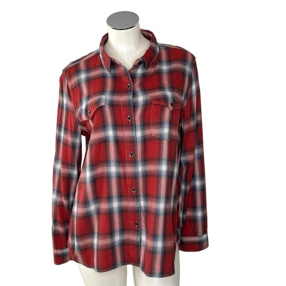 dylan Tops - DYLAN Long Sleeve Red Black White Plaid Flannel Shirt Ultra Soft Women's Size M